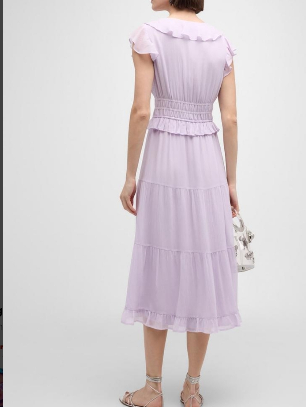 PAIGE Womens 100% Silk Purple Ruffle Whimsical Tiered Midi Dress Sz 14 NWOT - Picture 3 of 11